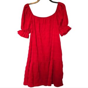 3/$15 Shein Red Puff Sleeve Tiered Mini Dress Size Large